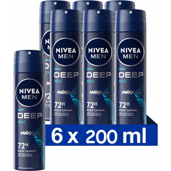 Nivea Deep Black Carbon, deodorant spray barbati, 6 x 200 ml