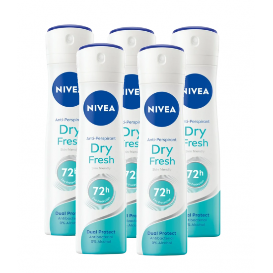 Nivea Dry Fresh, antiperspirant spray femei, 72h protectie, 5x150 ml