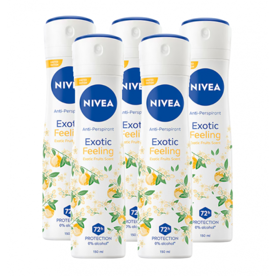 Nivea Exotic Feeling, antiperspirant spray femei , 72h protectie, 5x150 ml