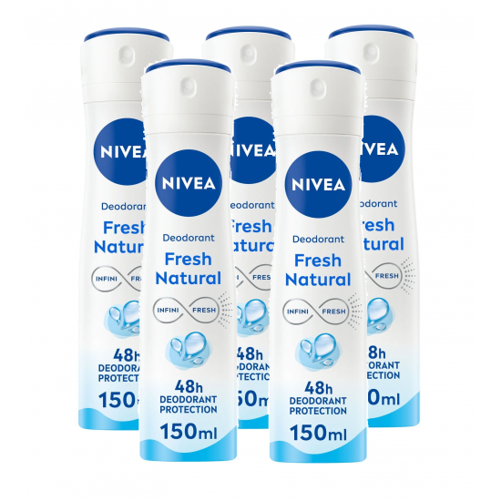 Nivea Fresh Natural, antiperspirant spray femei, 48h protectie, 5x150 ml