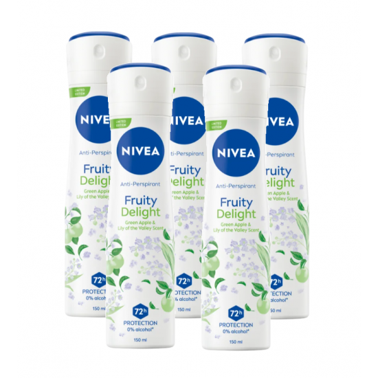 Nivea Fruity Delight, antiperspirant spray femei  72h protectie, 5x150 ml