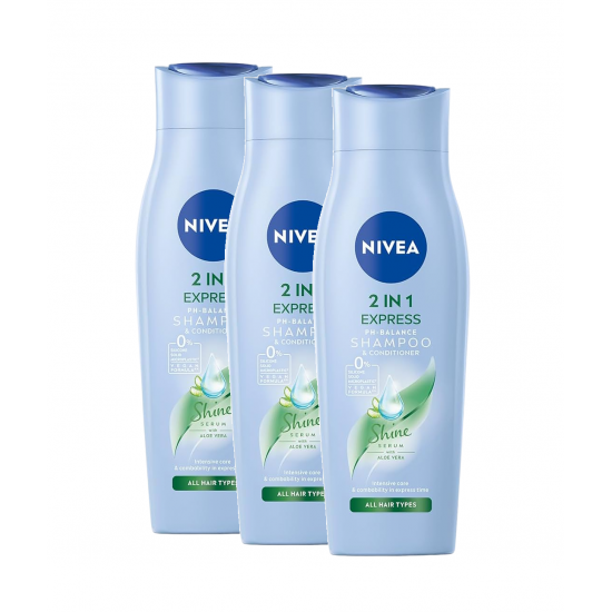 Nivea Glanz cu extract de Aloe Vera, sampon 2in1 pentru toate tipurile de par, 3 x 250 ml