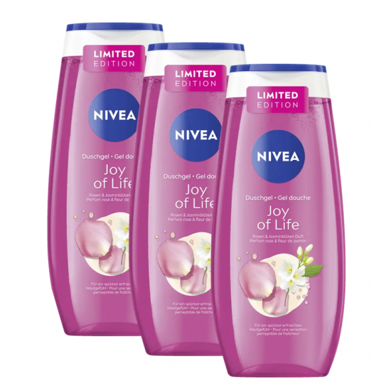 Nivea Joy of Life, gel de dus cu flori de jasmin & trandafir, 3 x 250 ml