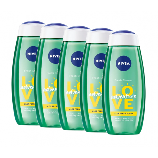 Nivea Love Adventure cu Aloe Vera, gel de dus hidratant , 5x250 ml