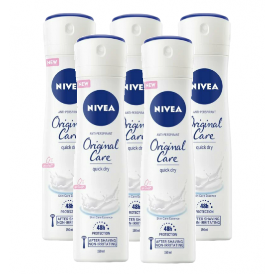 Nivea Original Care, antiperspirant spray femei, 48h protectie, 5x150 ml