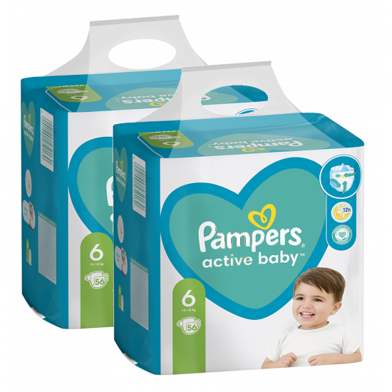 Pampers Active Baby, scutece marimea 6, 13-18 kg, 2 pachete x 56, 112 buc