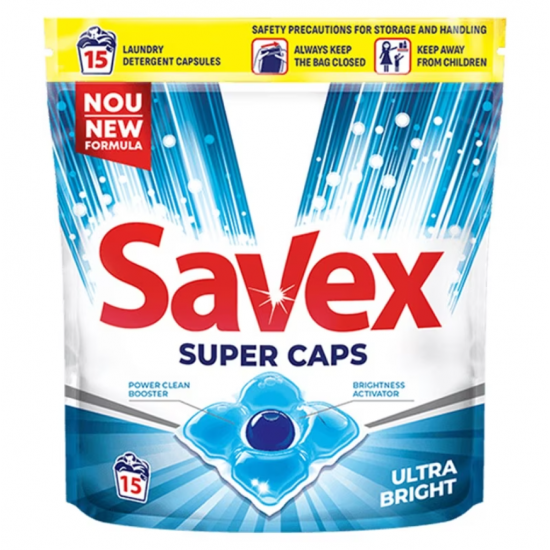 Savex Super Caps Ultra Bright, detergent rufe automat, 15 capsule