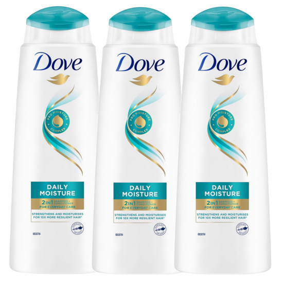 Sampon par uscat Dove Daily Moisture 2in1, 3 buc x 400 ml