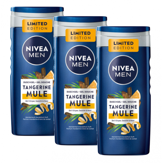 Nivea Men, gel de dus cu extract de mandarine si lemn de santal, 3 x 250 ml