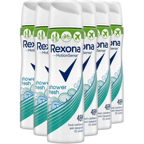 Rexona Shower Fresh, antiperspirant spray femei, 6x150 ml