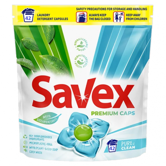 Savex Pure and Clean, detergent rufe automat piele sensibila, 42 spalari