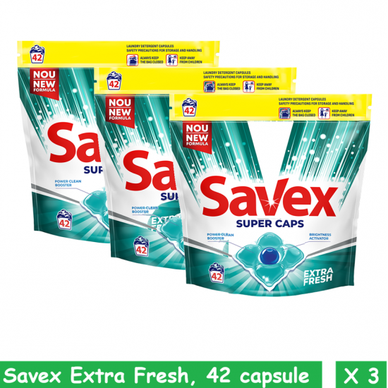 Savex Extra Fresh, detergent rufe automat, 3 pachete x 42 capsule, 126 spalari